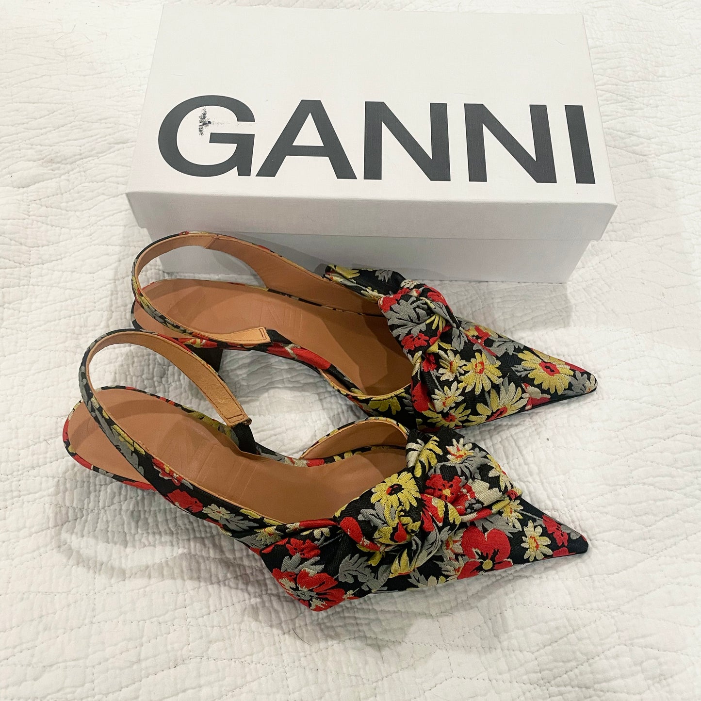 Ganni Floral Slingback Mules, size 40