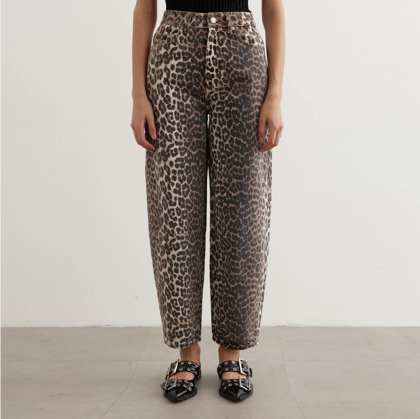 Ganni "Stary" Leopard Print Jeans, size 26