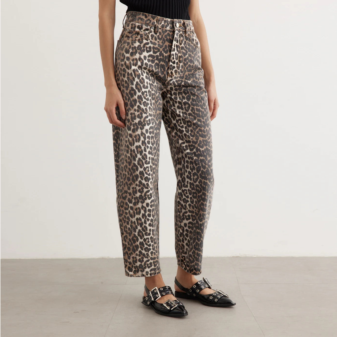 Ganni "Stary" Leopard Print Jeans, size 26