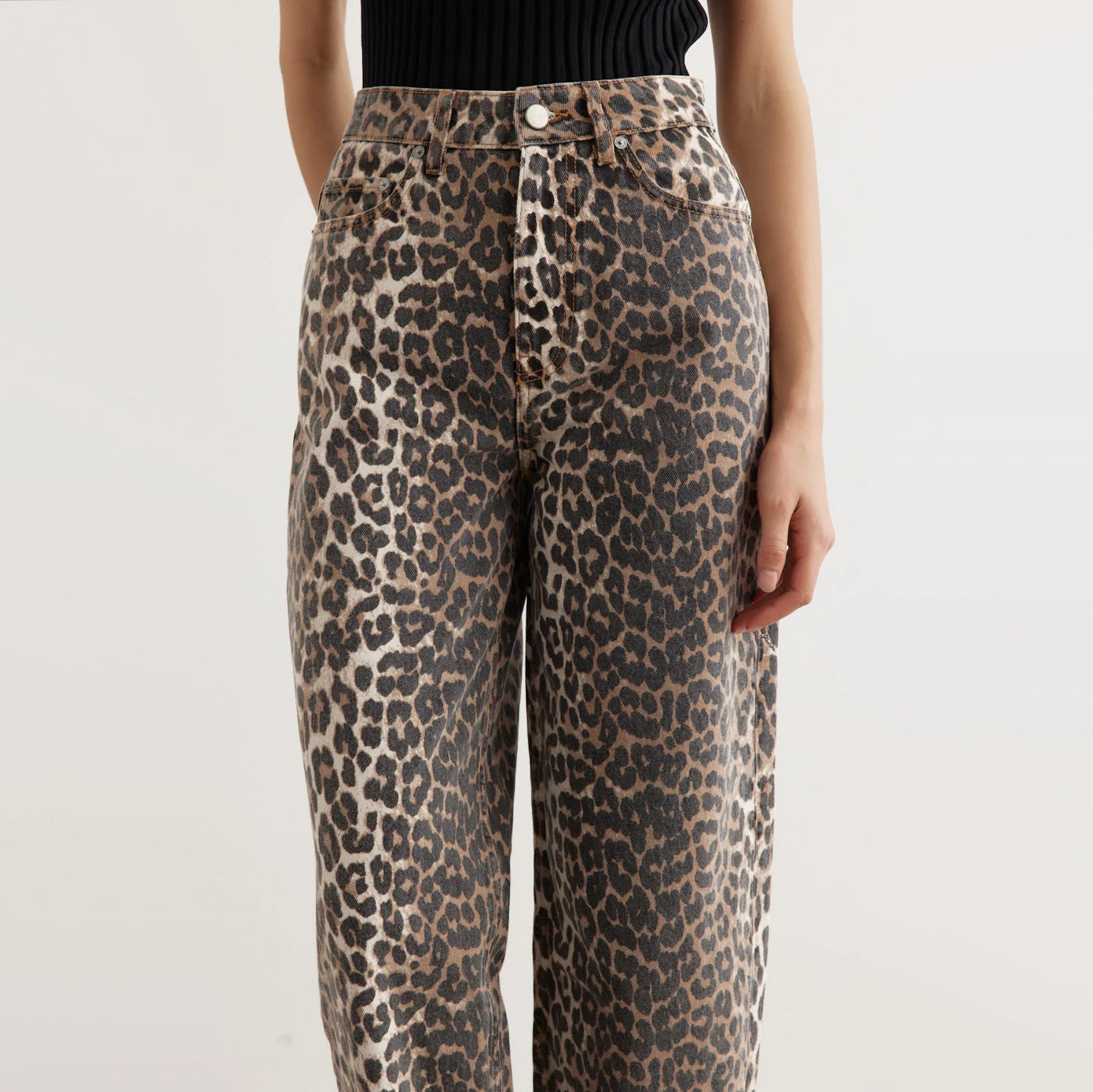Ganni "Stary" Leopard Print Jeans, size 26