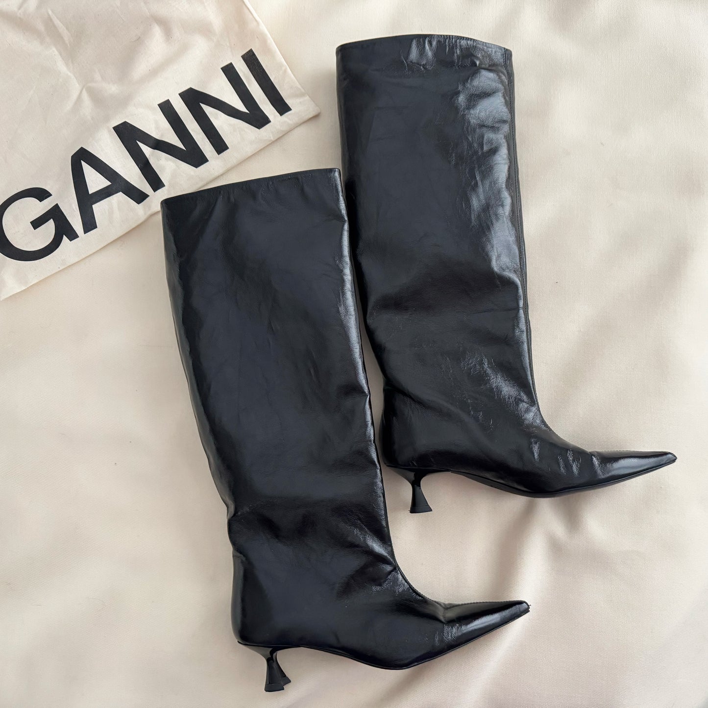 Ganni Soft Slouchy High Shaft Boot in Black, size 38