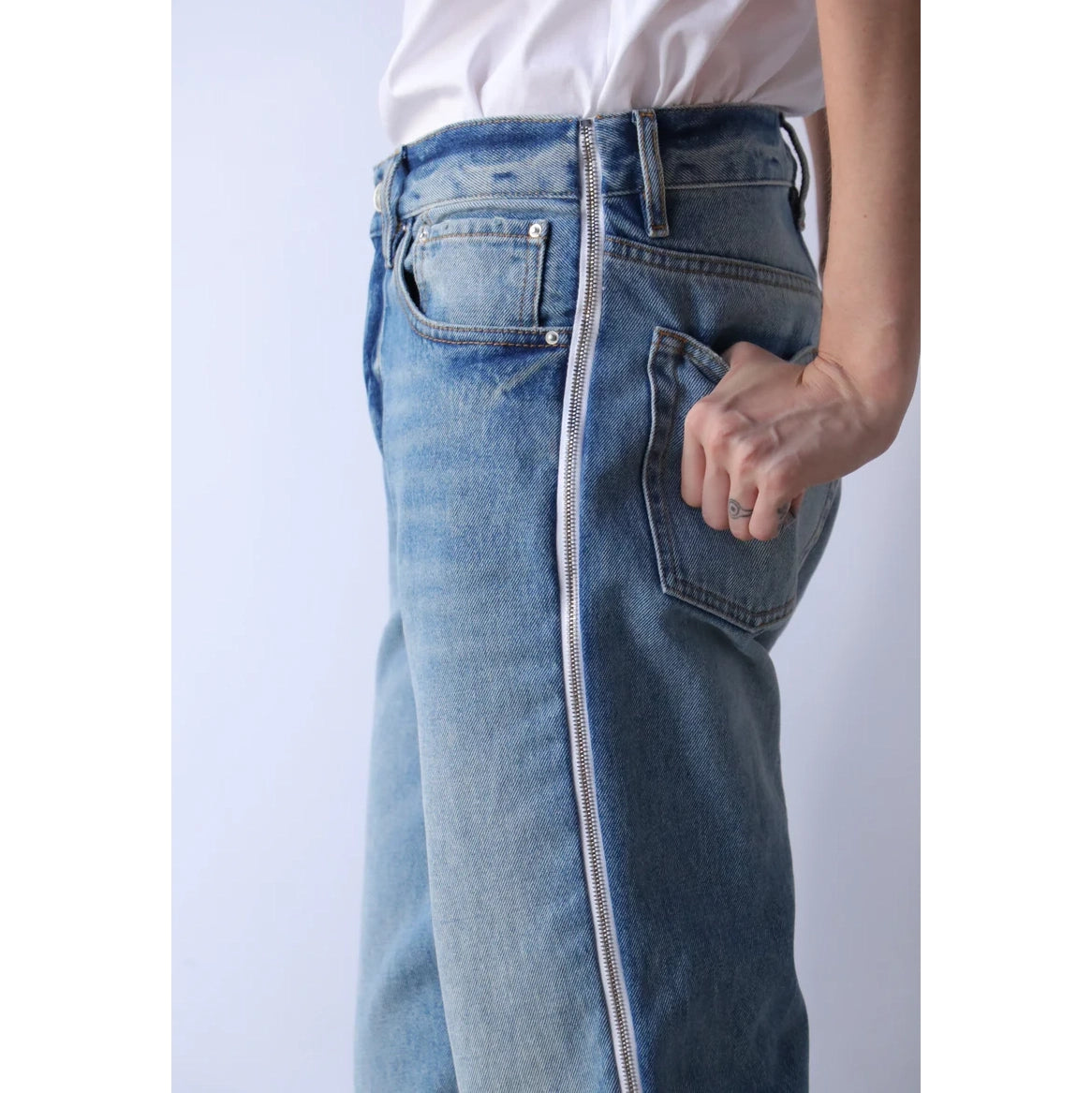 Gauchere Side Zip Jeans in Blue, size 40