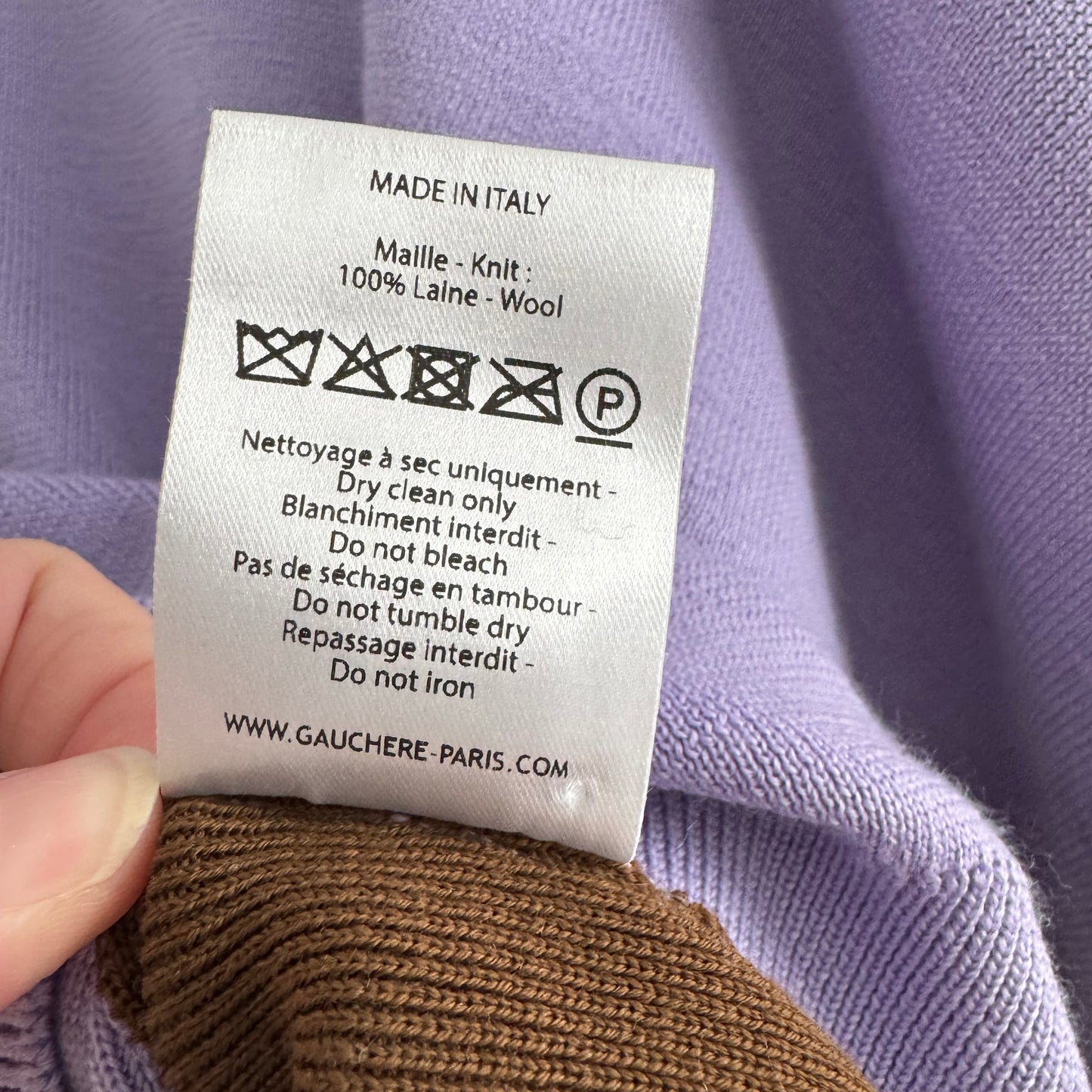 Gauchere Colourblock Merino Turtleneck in Lilac/Khaki, size Small