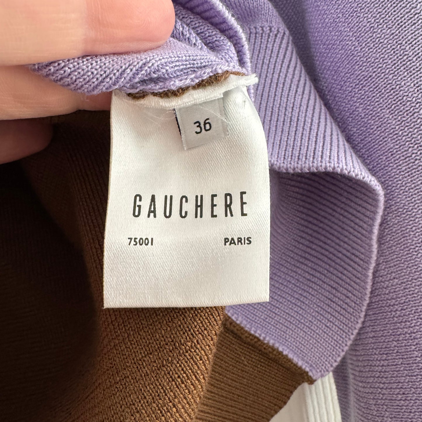 Gauchere Colourblock Merino Turtleneck in Lilac/Khaki, size Small