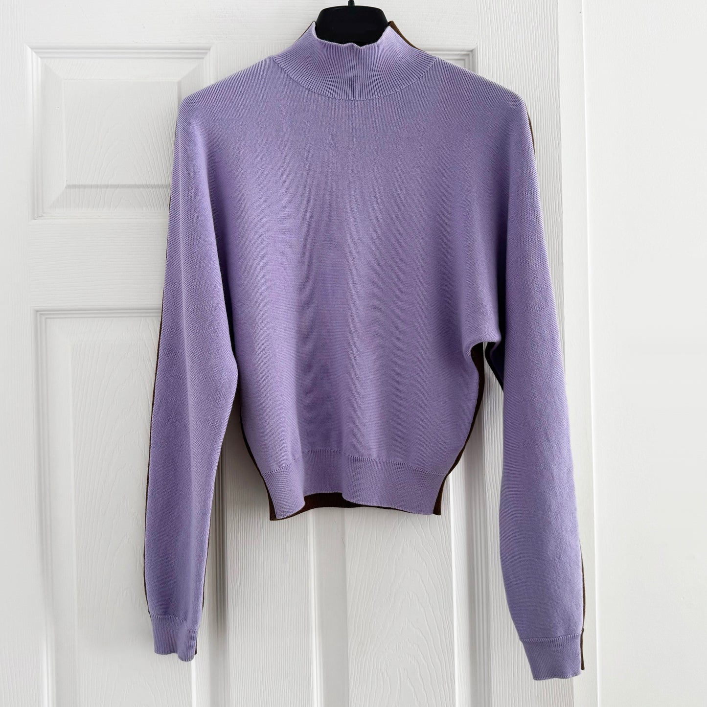 Gauchere Colourblock Merino Turtleneck in Lilac/Khaki, size Small