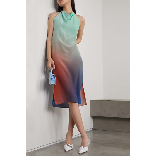 Gauchere Ombre Silk Halter Dress, size 36 (size 2) ** AS IS **