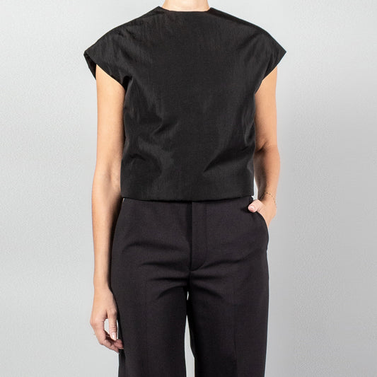 Gauchere Short Sleeve Padded Top in Black, size 40 (Medium ish)