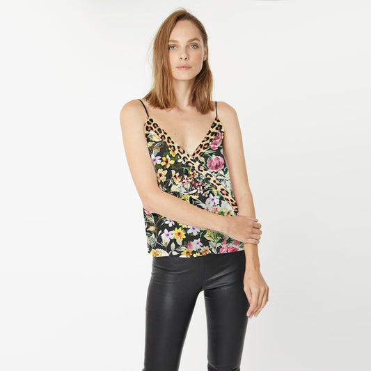 Generation Love "Orion" Leopard/Floral Silk Camisole, size Small
