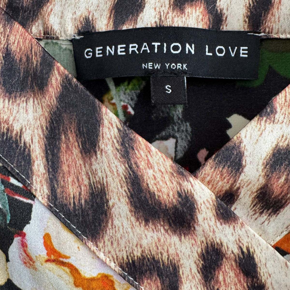 Generation Love "Orion" Leopard/Floral Silk Camisole, size Small