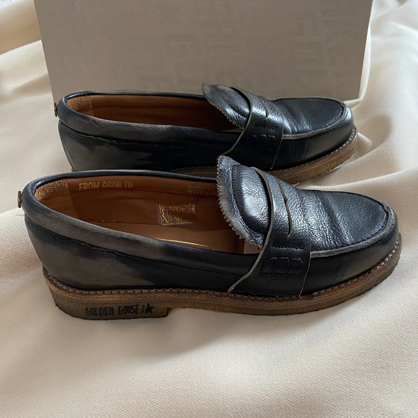 Golden Goose "Jerry" Distressed Leather Loafers in Black, size 36