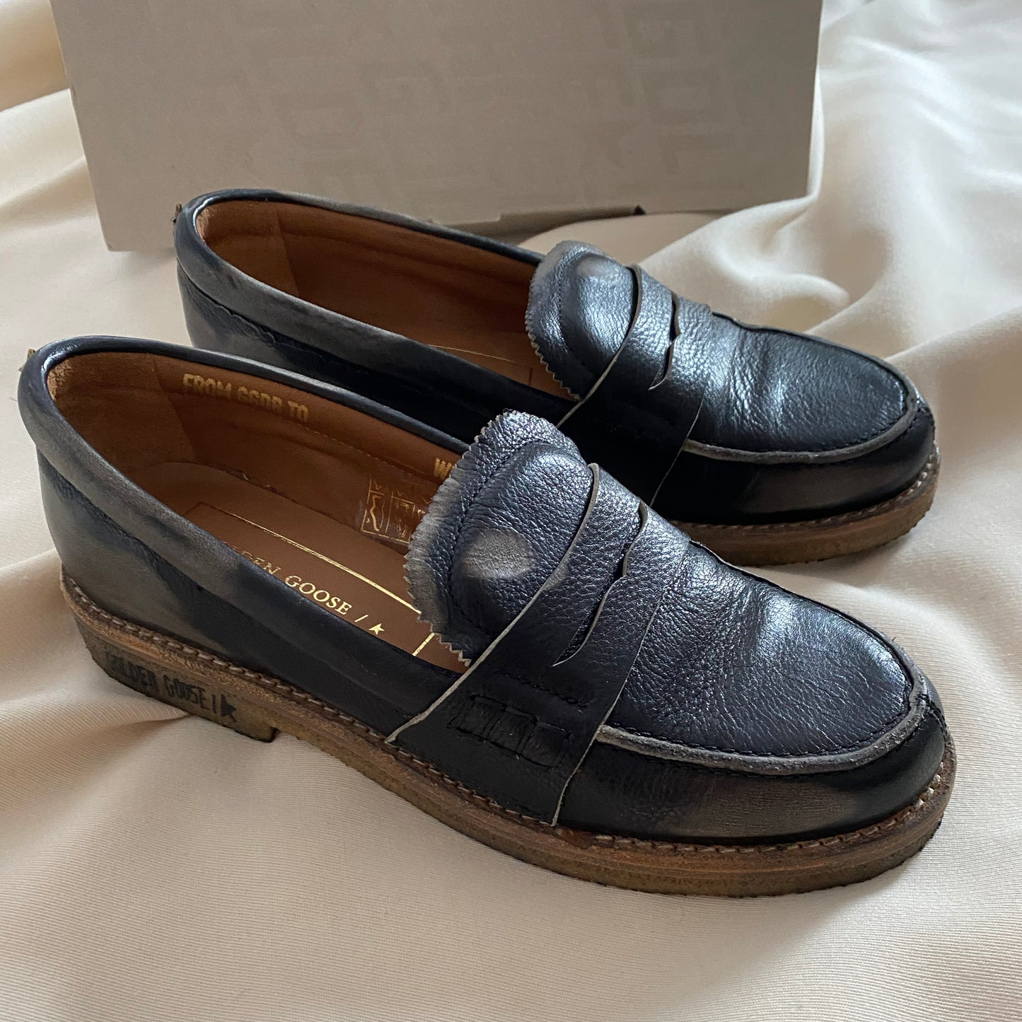 Golden Goose "Jerry" Distressed Leather Loafers in Black, size 36