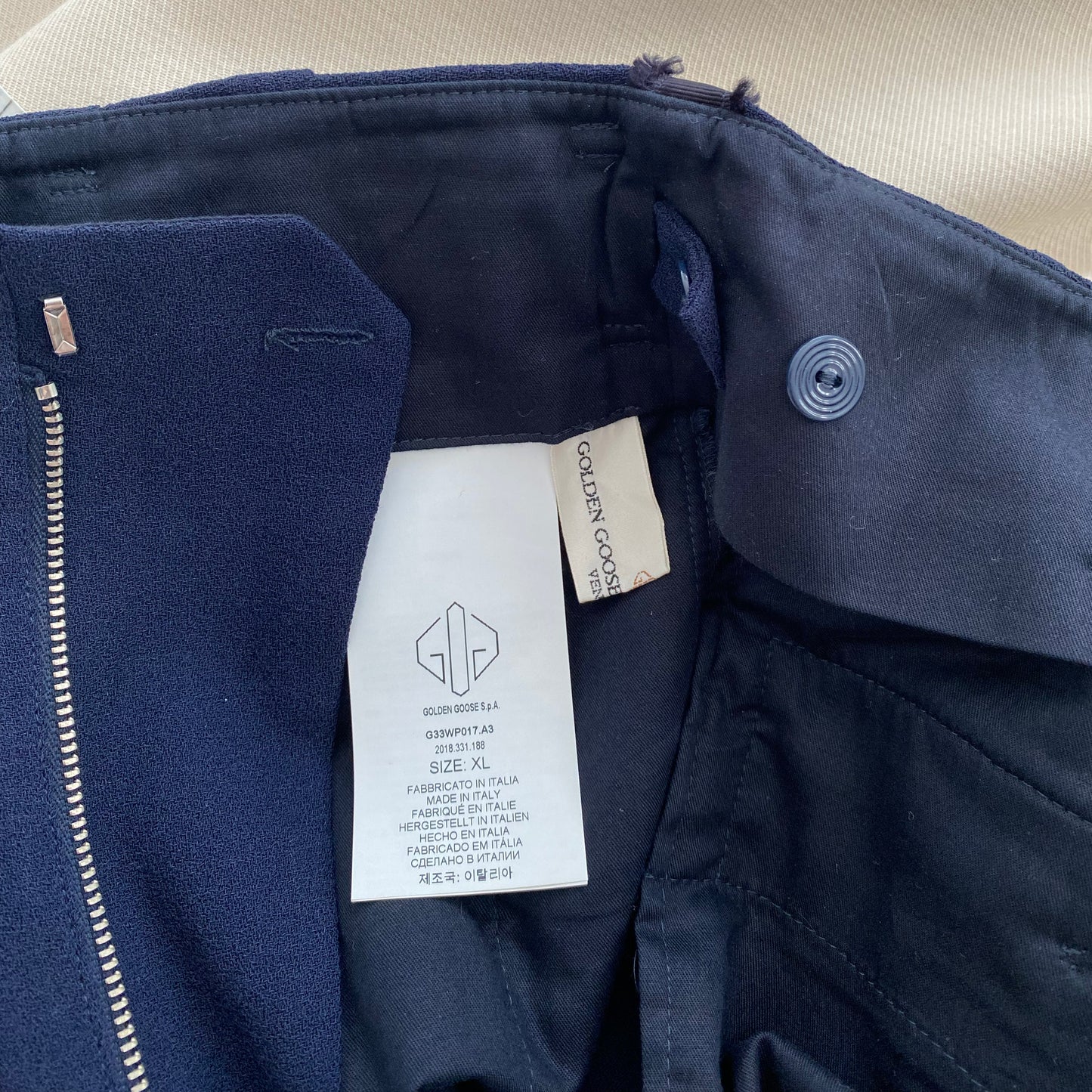 Golden Goose "Sally" Navy Double Crepe Pants, Size XL (fits size large) ** altered **