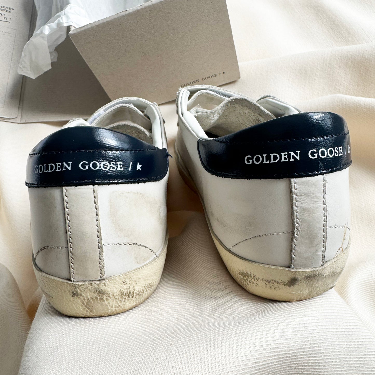 Golden Goose "Old School" Sneakers in White/Navy, size 38