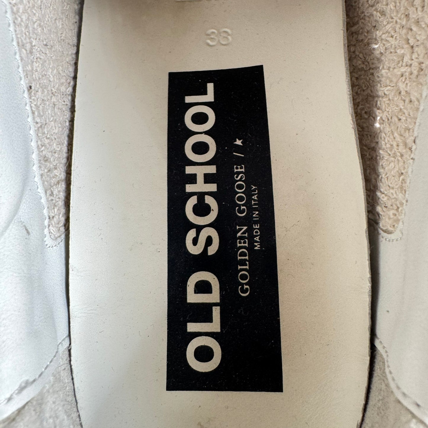 Golden Goose "Old School" Sneakers in White/Navy, size 38