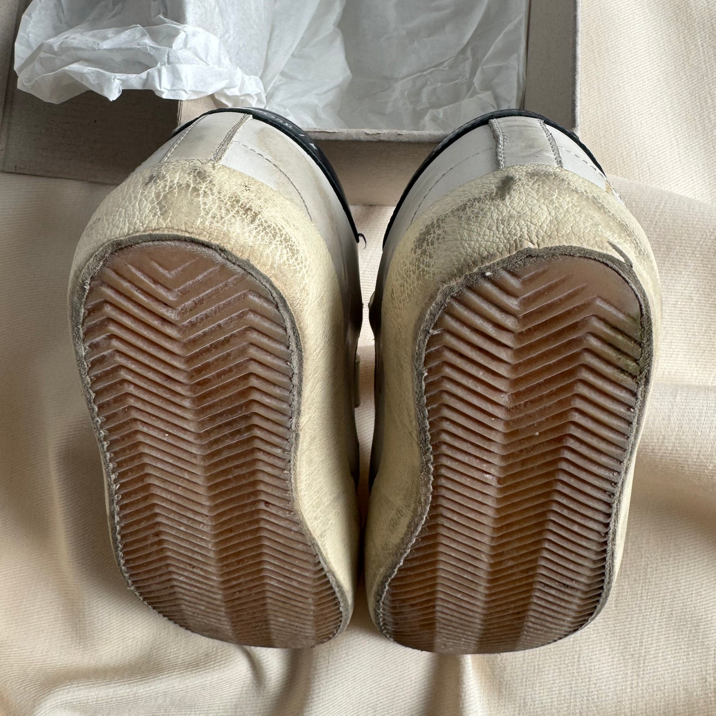 Golden Goose "Old School" Sneakers in White/Navy, size 38