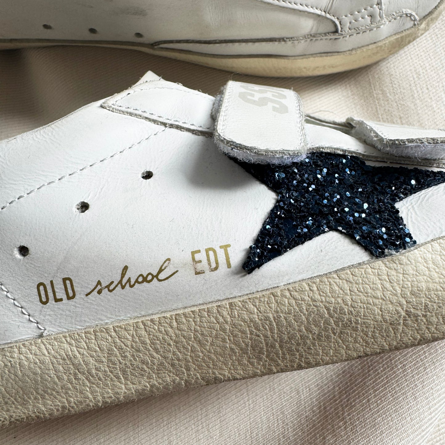 Golden Goose "Old School" Sneakers in White/Navy, size 38