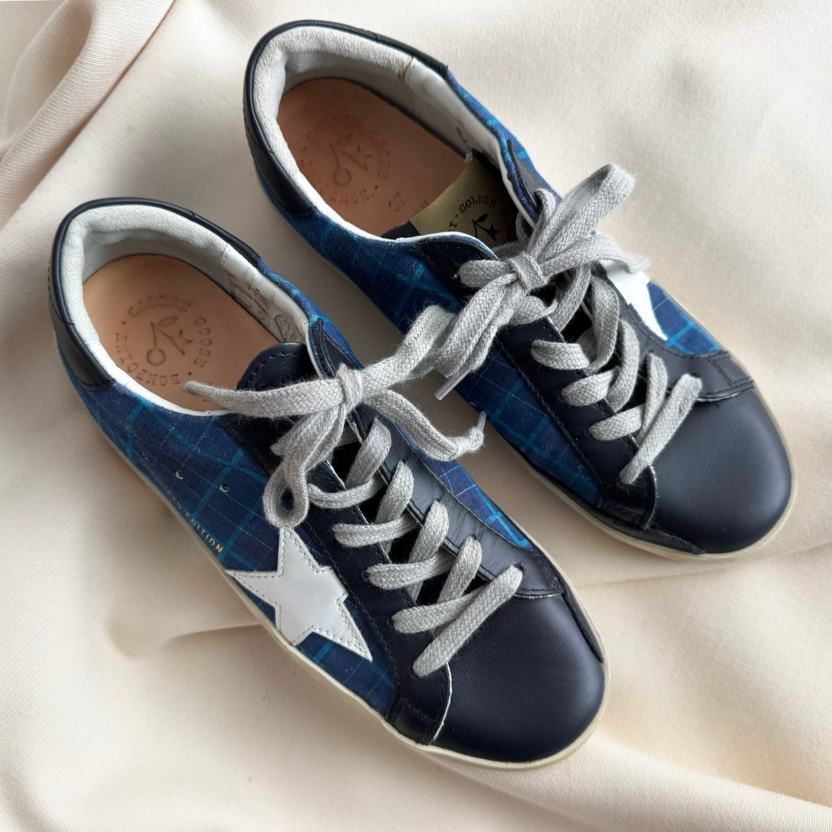 Bonpoint x Golden Goose Superstar Sneakers in Blue Check, size 37