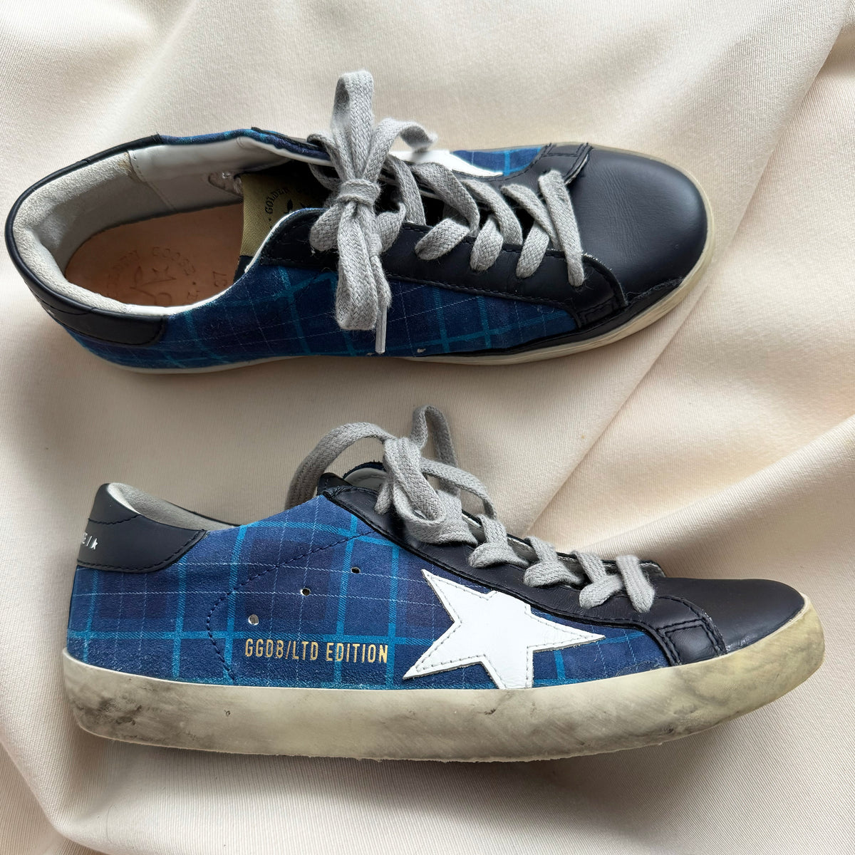 Bonpoint x Golden Goose Superstar Sneakers in Blue Check, size 37