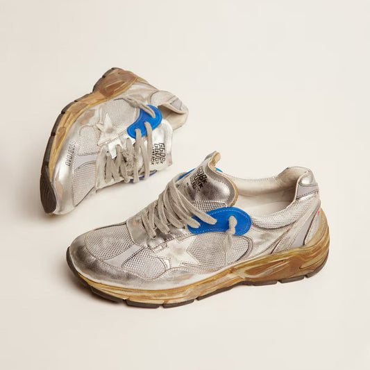 Golden Goose Dad Star Sneaker in Silver/Blue, size 38