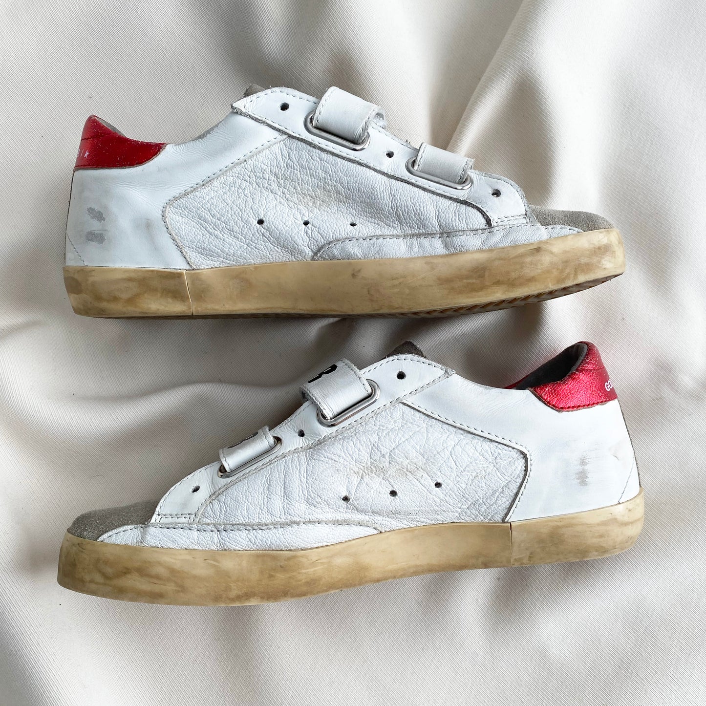 Golden Goose "Old School" Sneakers in Red/White/Taupe, size 38