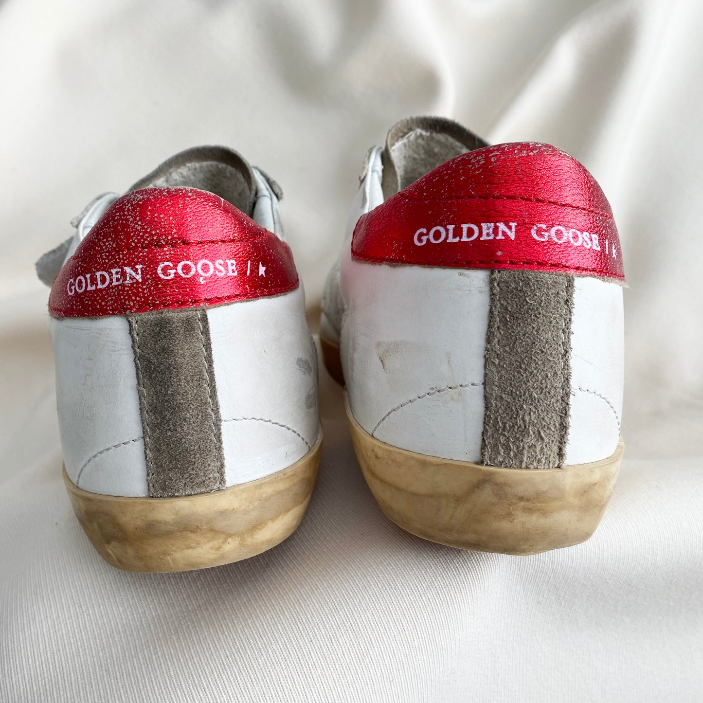 Golden Goose "Old School" Sneakers in Red/White/Taupe, size 38