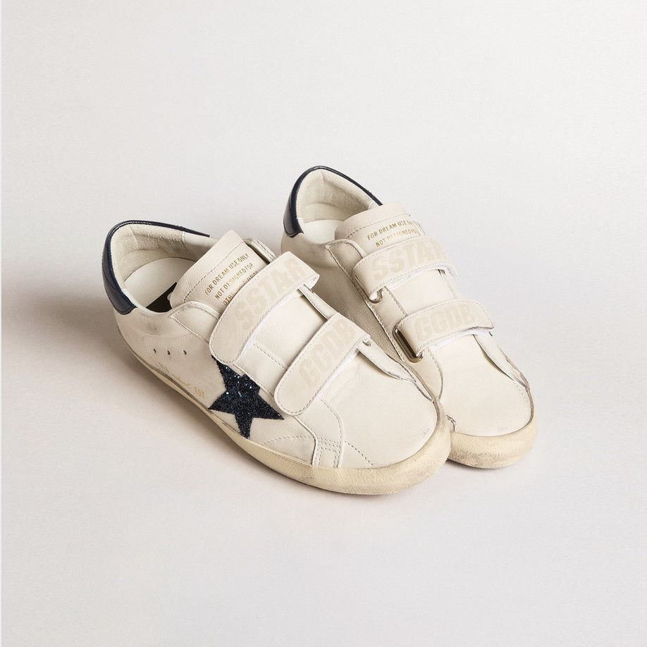 Golden Goose "Old School" Sneakers in White/Navy, size 38
