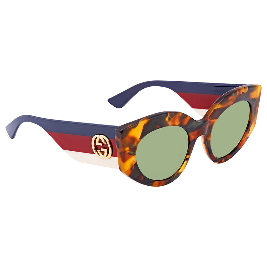 Gucci Havana Tortoise Cat Eye Sunglasses with Tricolour Sides