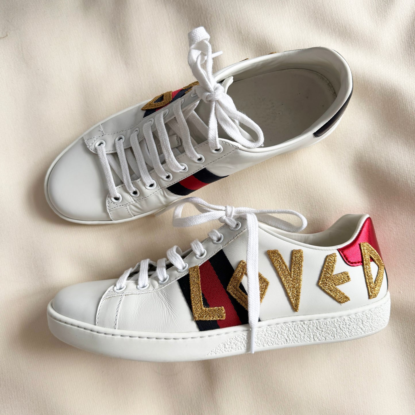 Gucci "Ace" Loved Sneakers in White, size 38 (Fits roomy, like an 8.5)