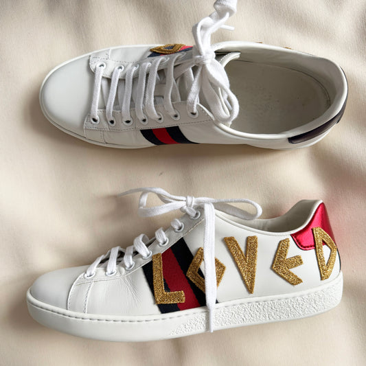 Gucci "Ace" Loved Sneakers in White, size 38 (Fits roomy, like an 8.5)