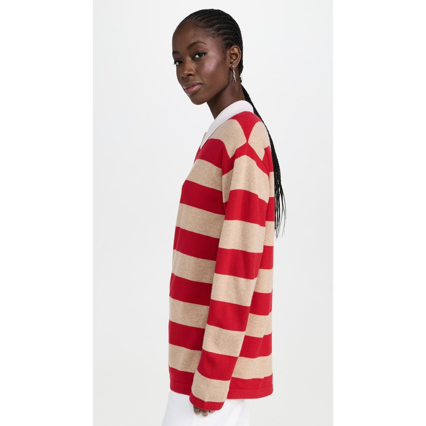 Guest in Residence Striped Rugby Cashmere Sweater in Red/Tan, size Small