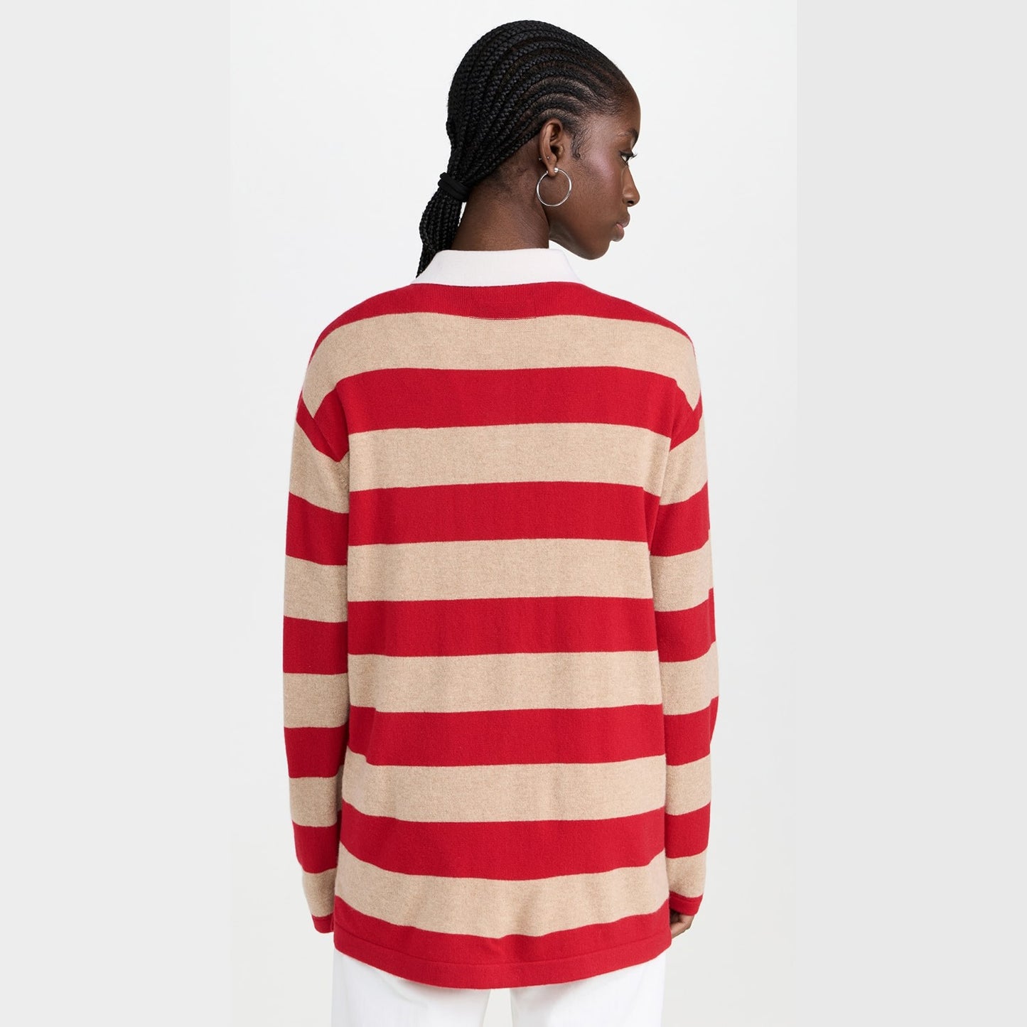 Guest in Residence Striped Rugby Cashmere Sweater in Red/Tan, size Small