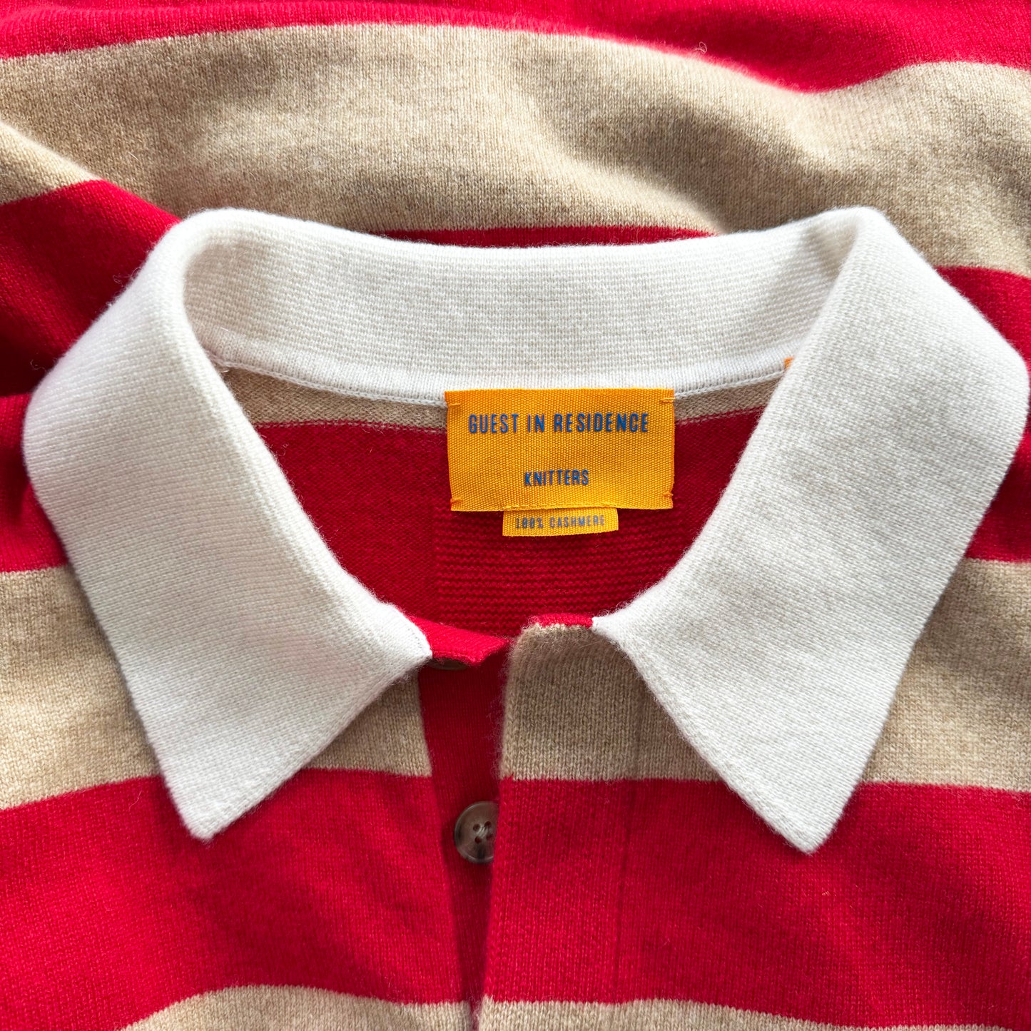 Guest in Residence Striped Rugby Cashmere Sweater in Red/Tan, size Small