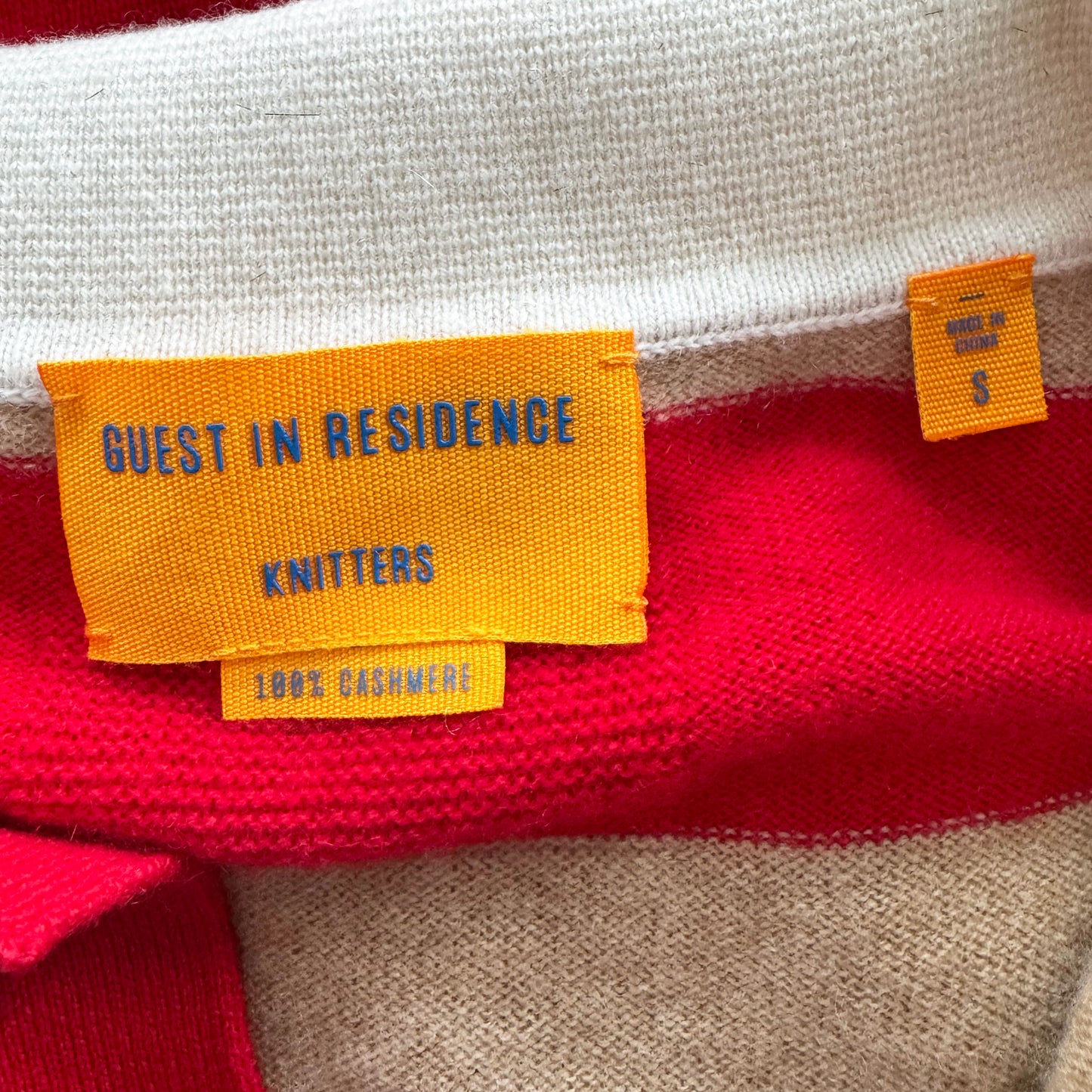 Guest in Residence Striped Rugby Cashmere Sweater in Red/Tan, size Small