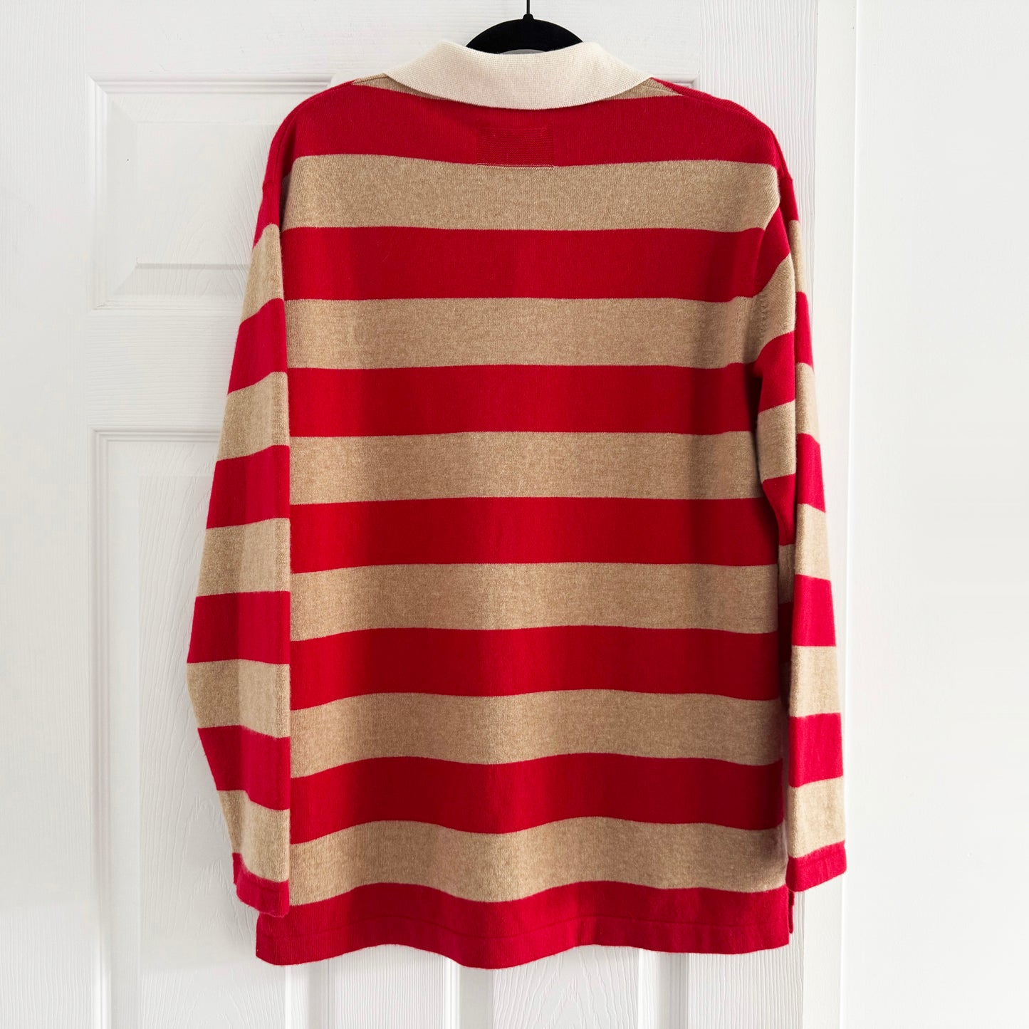 Guest in Residence Striped Rugby Cashmere Sweater in Red/Tan, size Small