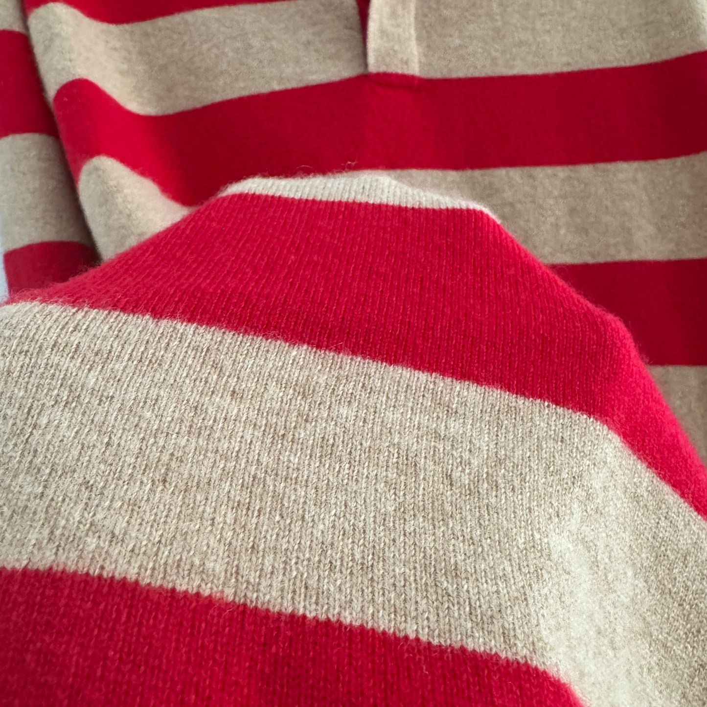 Guest in Residence Striped Rugby Cashmere Sweater in Red/Tan, size Small