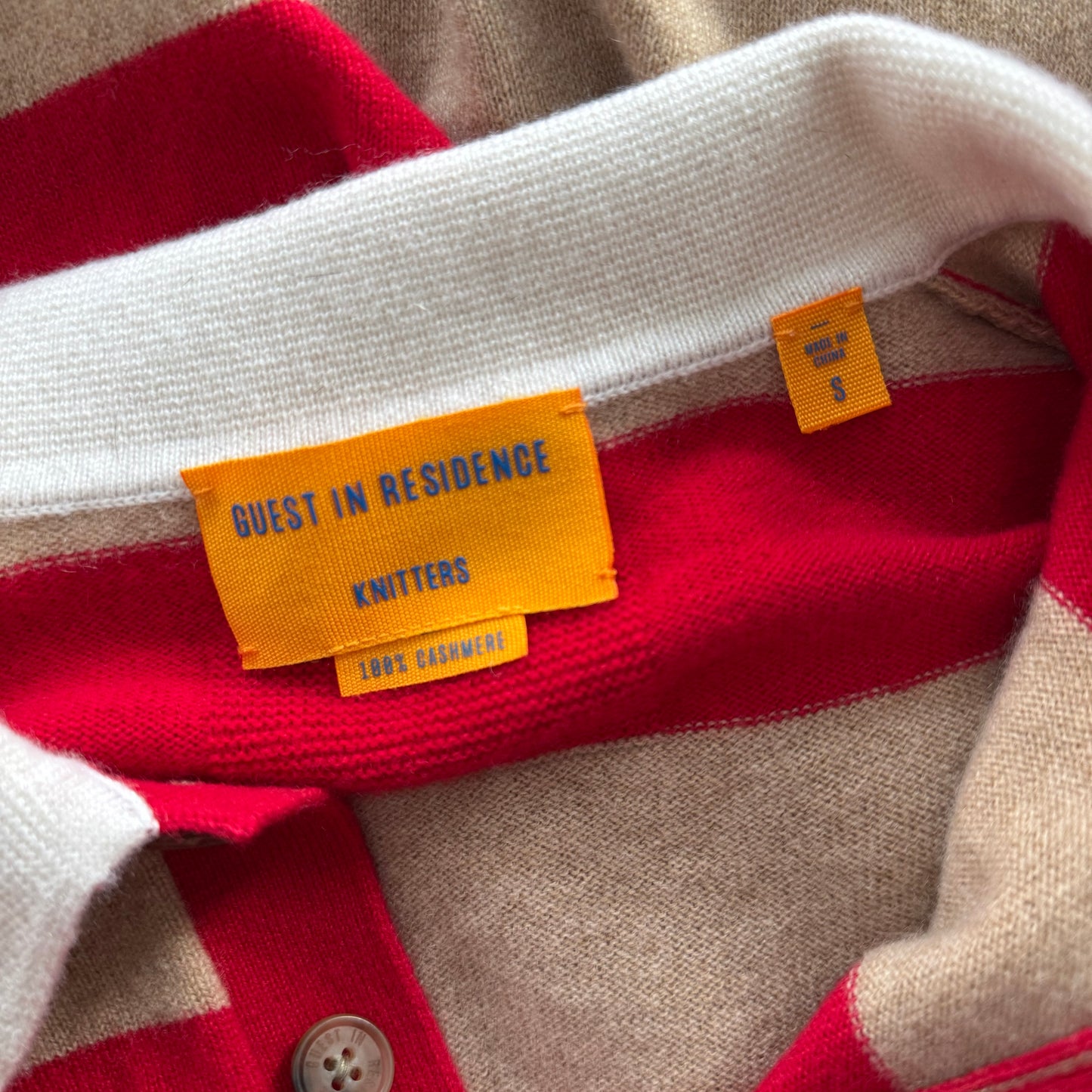 Guest in Residence Striped Rugby Cashmere Sweater in Red/Tan, size Small