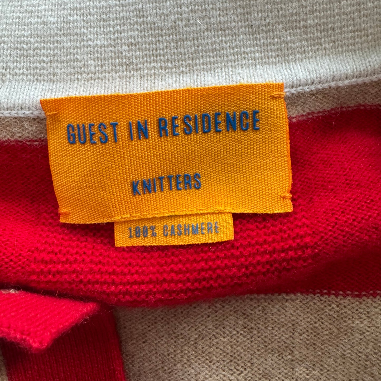 Guest in Residence Striped Rugby Cashmere Sweater in Red/Tan, size Small