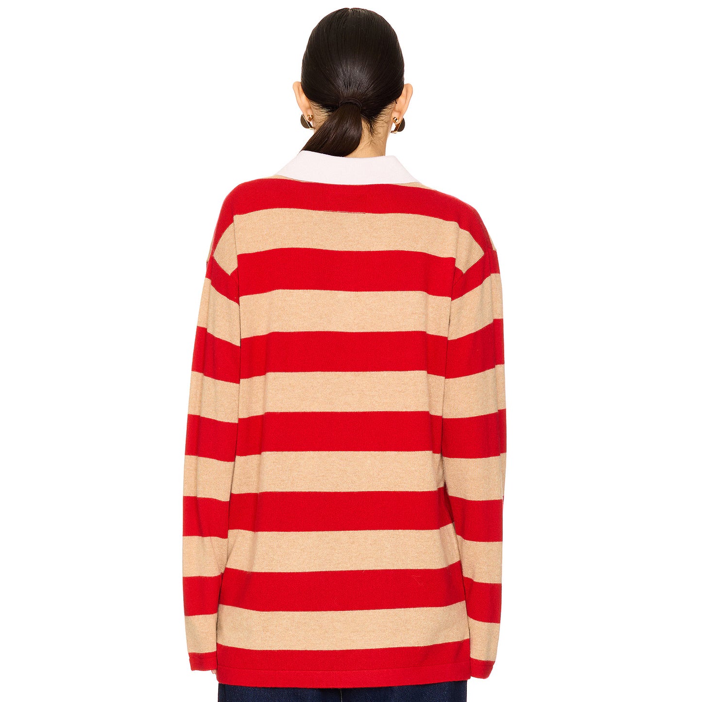 Guest in Residence Striped Rugby Cashmere Sweater in Red/Tan, size Small