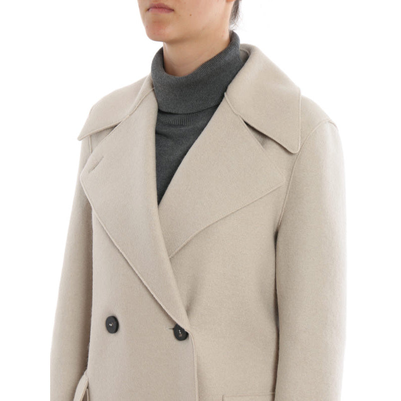 Harris Wharf Double Breasted Wool Pea Coat in Ivory, size 42IT (fits size Small)