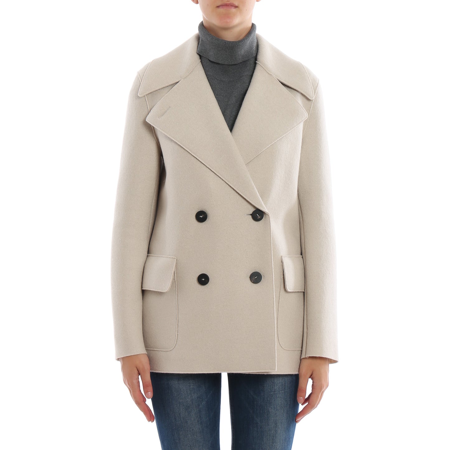 Harris Wharf Double Breasted Wool Pea Coat in Ivory, size 42IT (fits size Small)