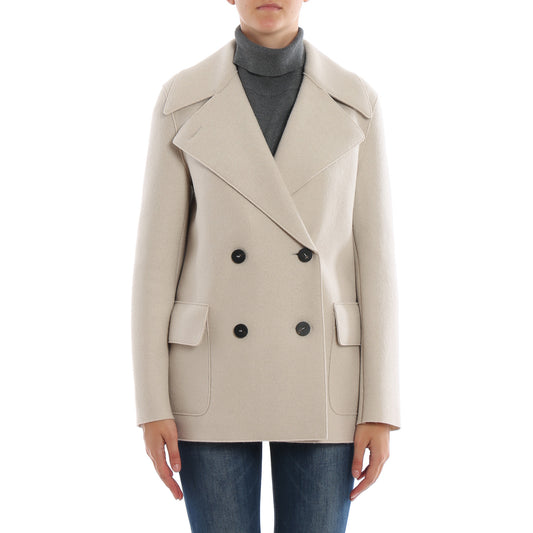 Harris Wharf Double Breasted Wool Pea Coat in Ivory, size 42IT (fits size Small)