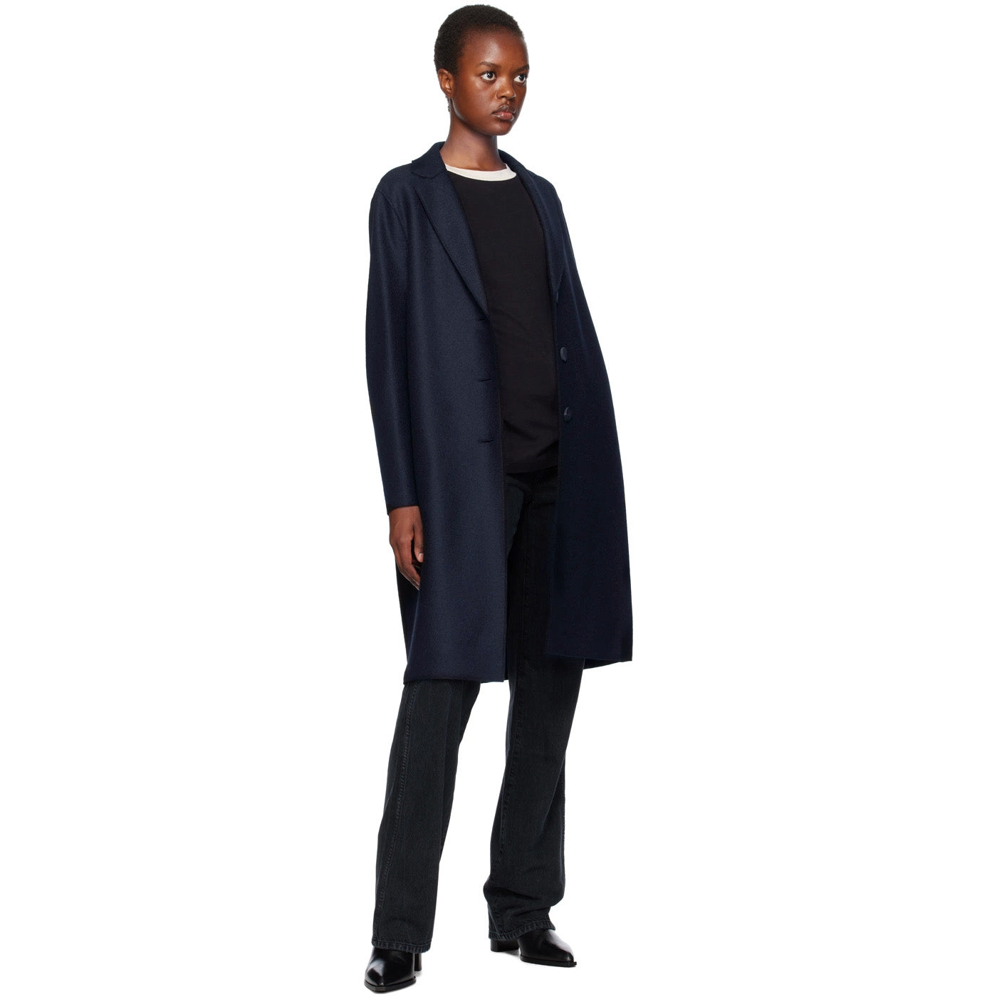 Harris Wharf Pressed Wool 3 Button Coat in Navy, size 40IT