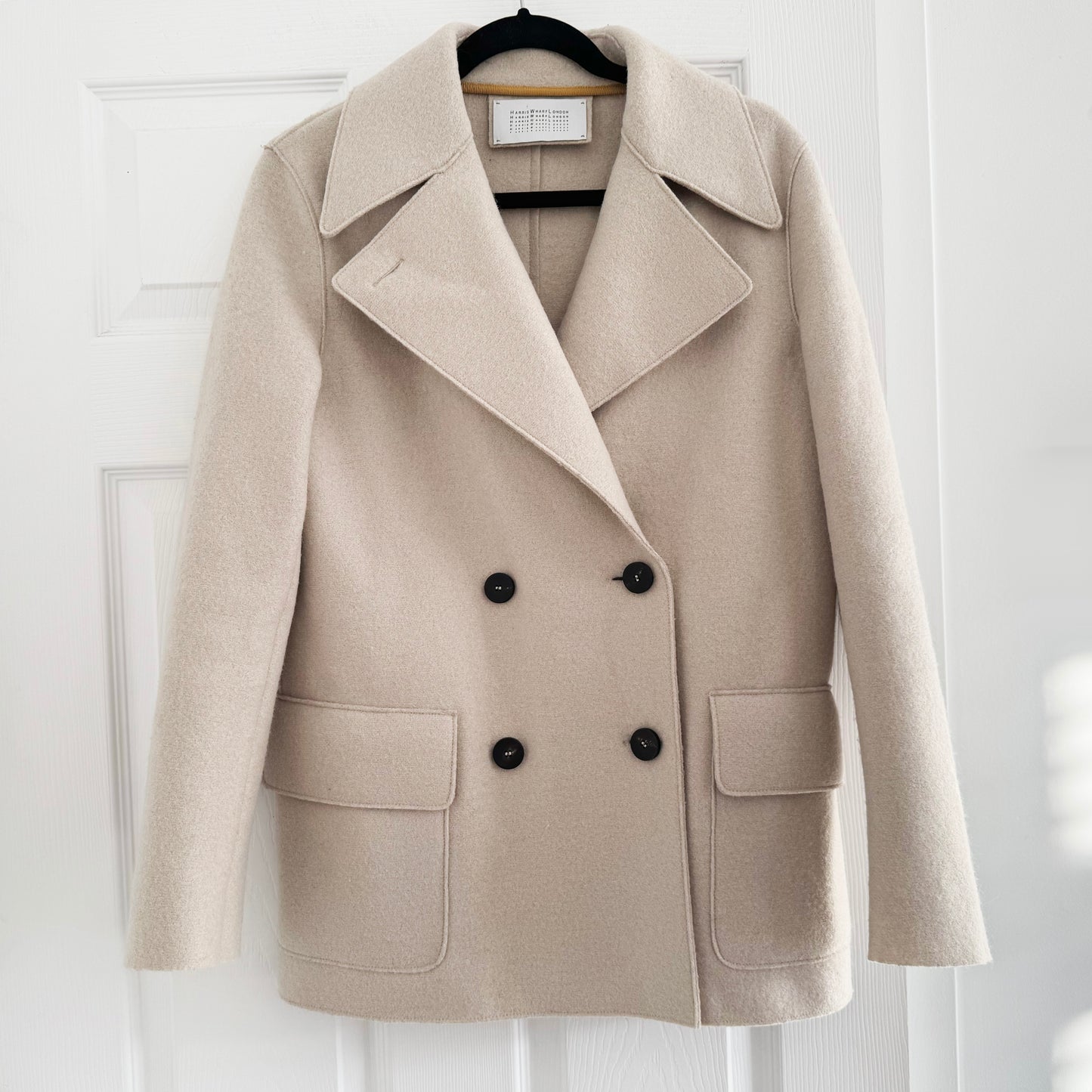 Harris Wharf Double Breasted Wool Pea Coat in Ivory, size 42IT (fits size Small)