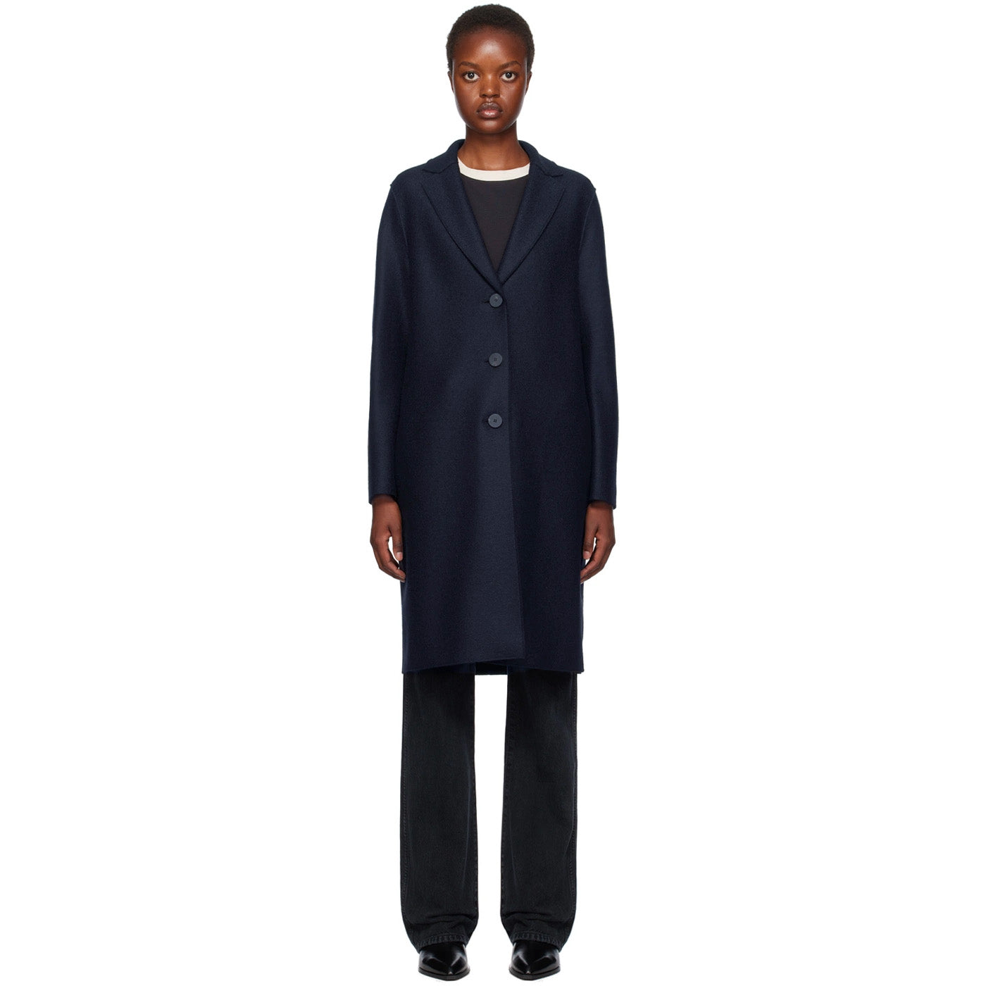Harris Wharf Pressed Wool 3 Button Coat in Navy, size 40IT