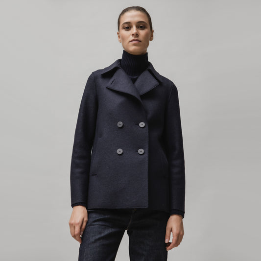 Harris Wharf Pressed Wool Pea Coat in Navy, size 48IT (fits like 10 ish?)