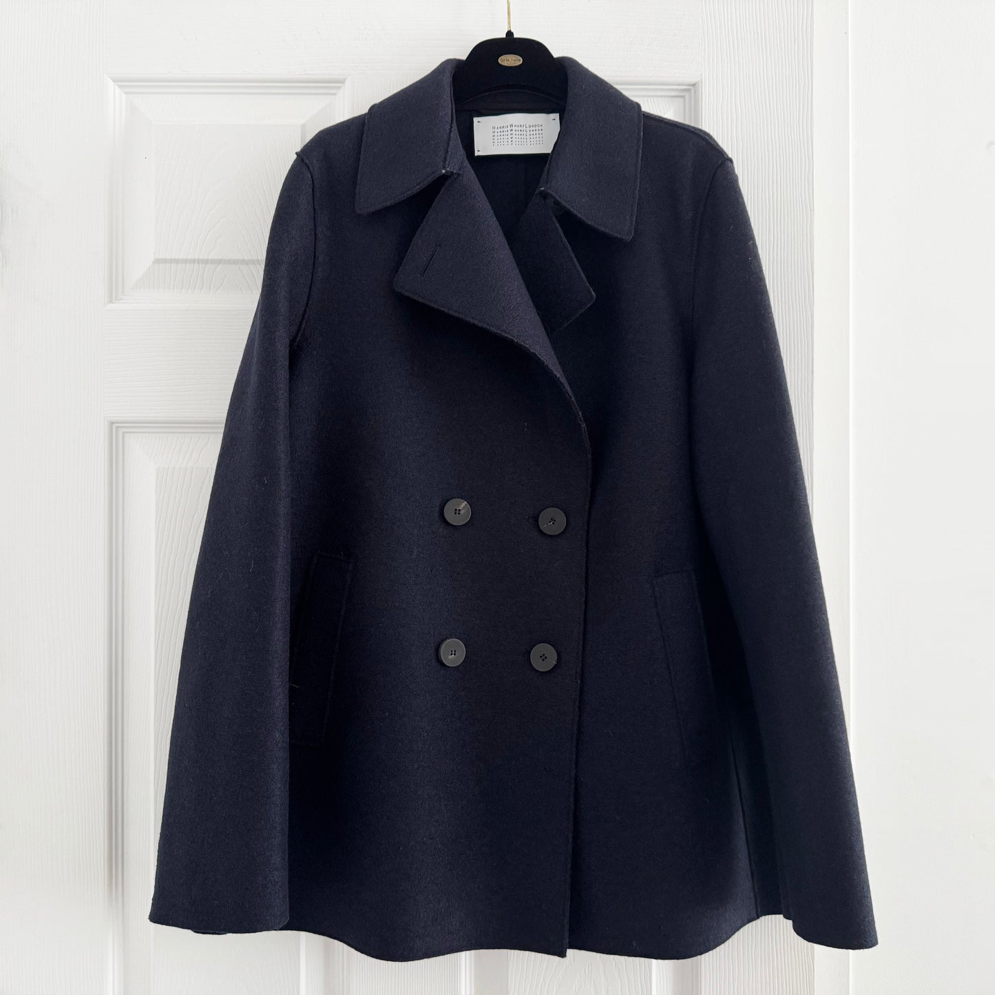 Harris Wharf Pressed Wool Pea Coat in Navy, size 48IT (fits like 10 ish?)