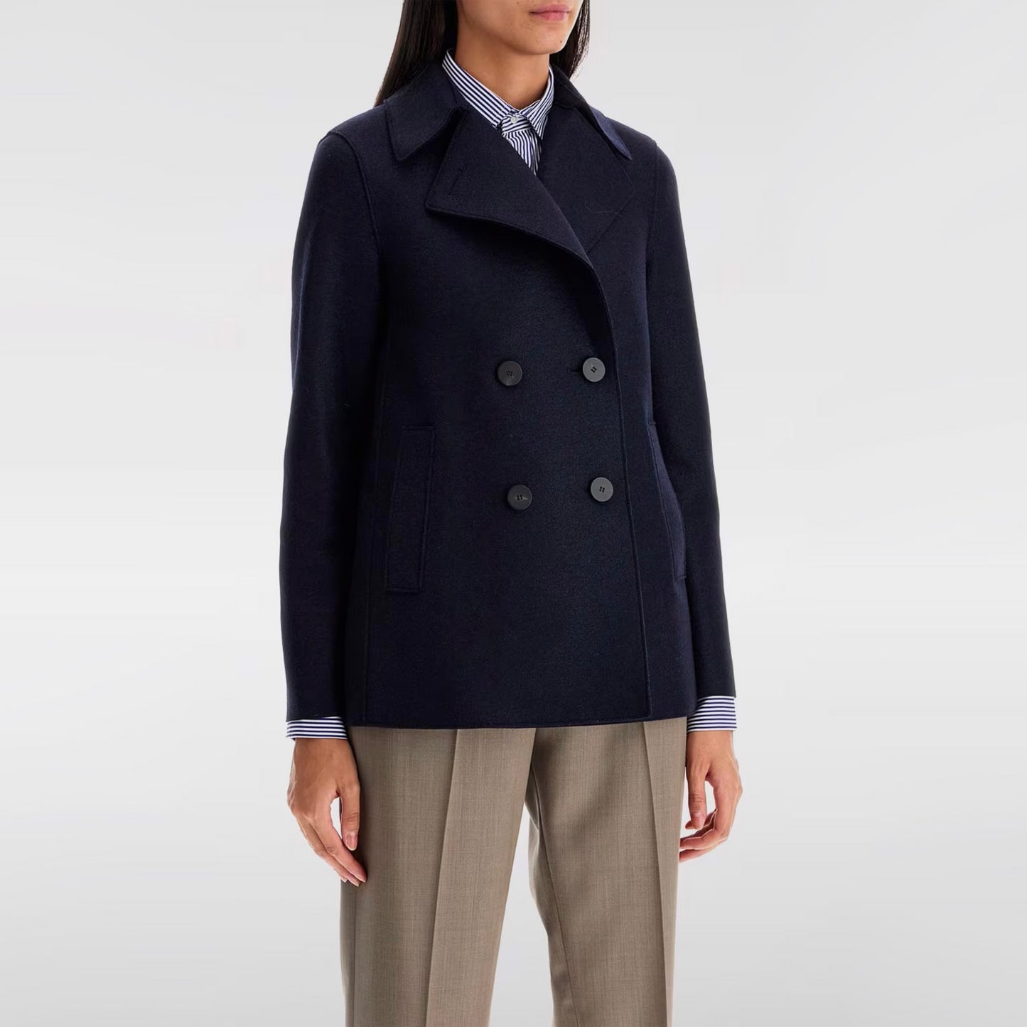 Harris Wharf Pressed Wool Pea Coat in Navy, size 48IT (fits like 10 ish?)