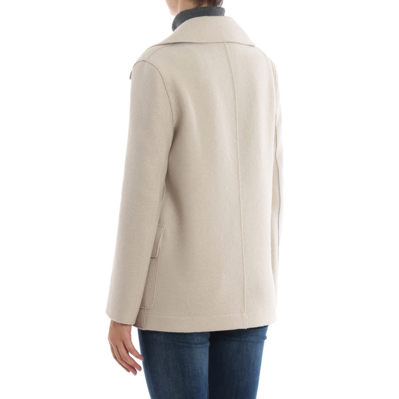 Harris Wharf Double Breasted Wool Pea Coat in Ivory, size 42IT (fits size Small)