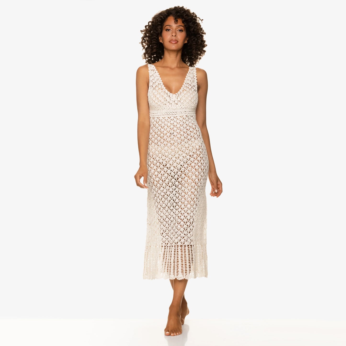 Helen Jon "Claudia" Crochet Midi Dress in Ivory, size Small