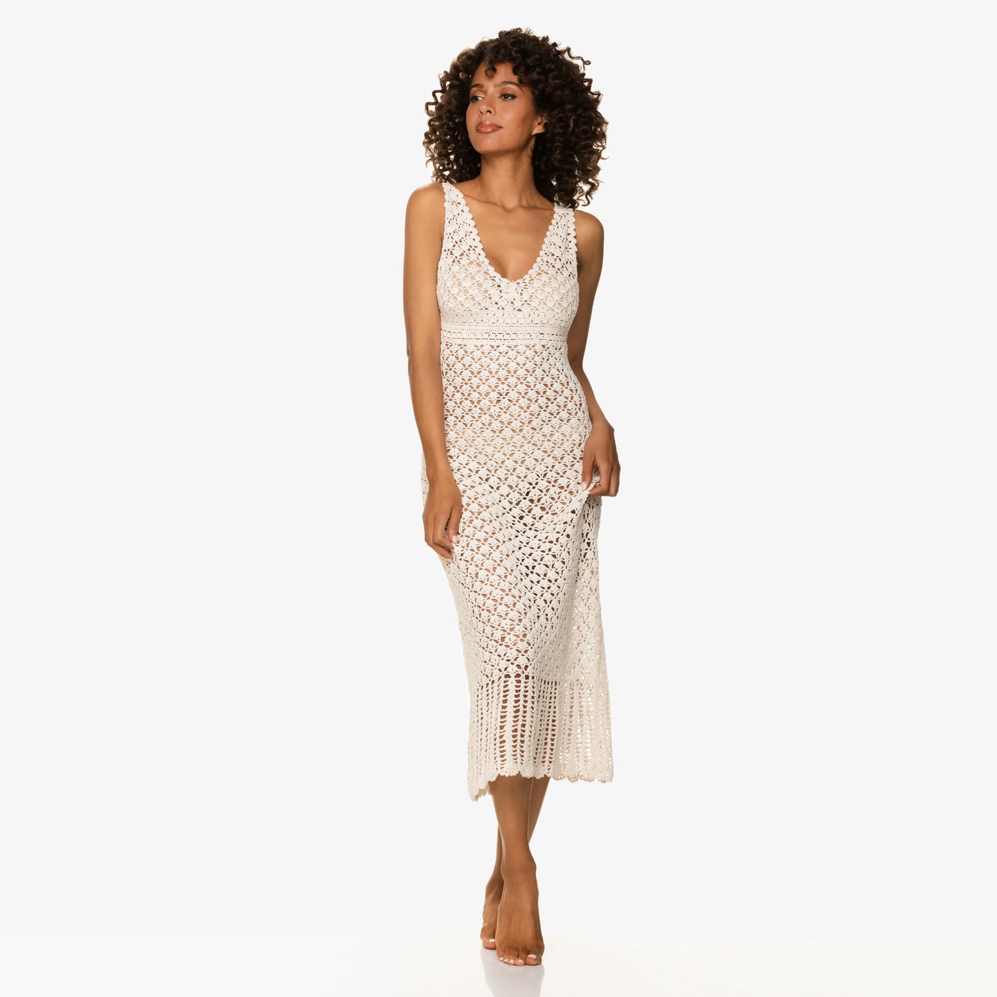 Helen Jon "Claudia" Crochet Midi Dress in Ivory, size Small
